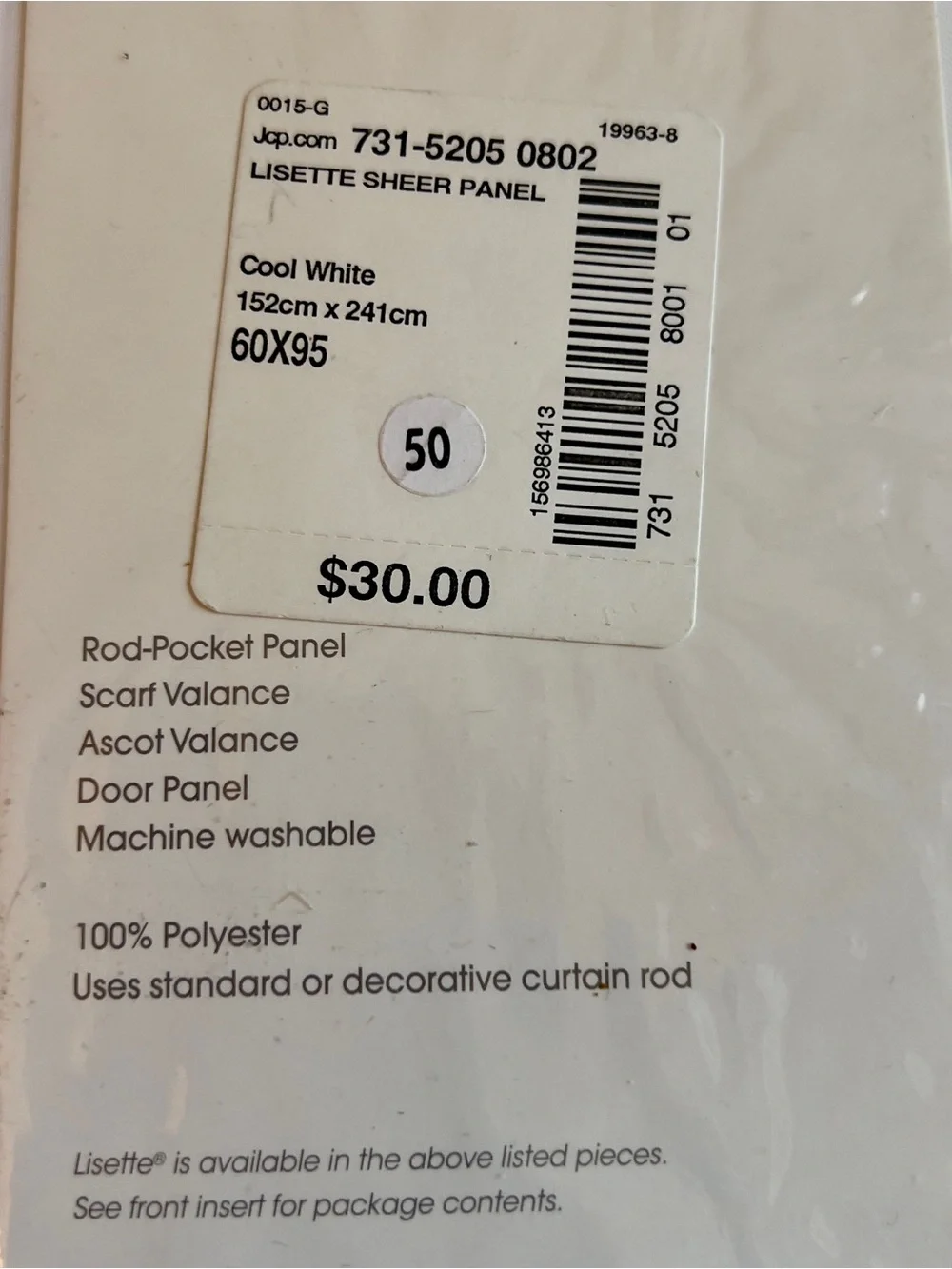 Lot of 2) JcPenny Lisette Rod Pocket Sheer Panel 95